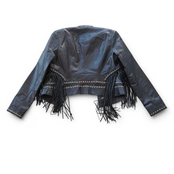 G.I.L.I Got it Love It Fringe Leather Motorcycle Jacket Black Women's 10 - Picture 3 of 10